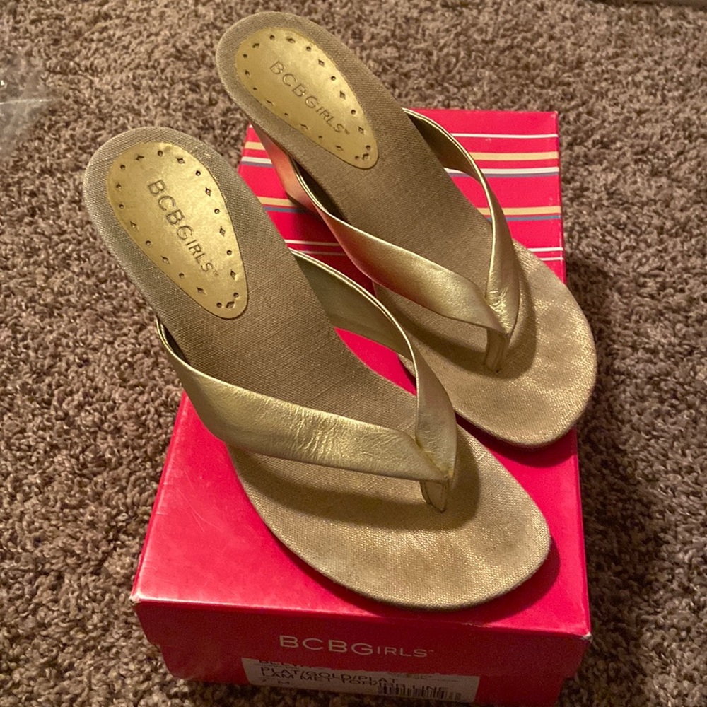 BCBG Wedge Gold Sandals (Barely Worn)